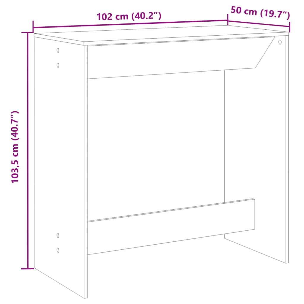 Masă de bar, alb, 102x50x103,5 cm, lemn prelucrat