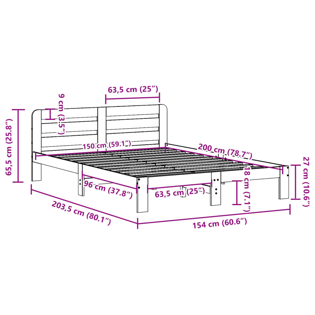 Cadru de pat fără saltea, maro ceruit 150x200 cm lemn masiv pin