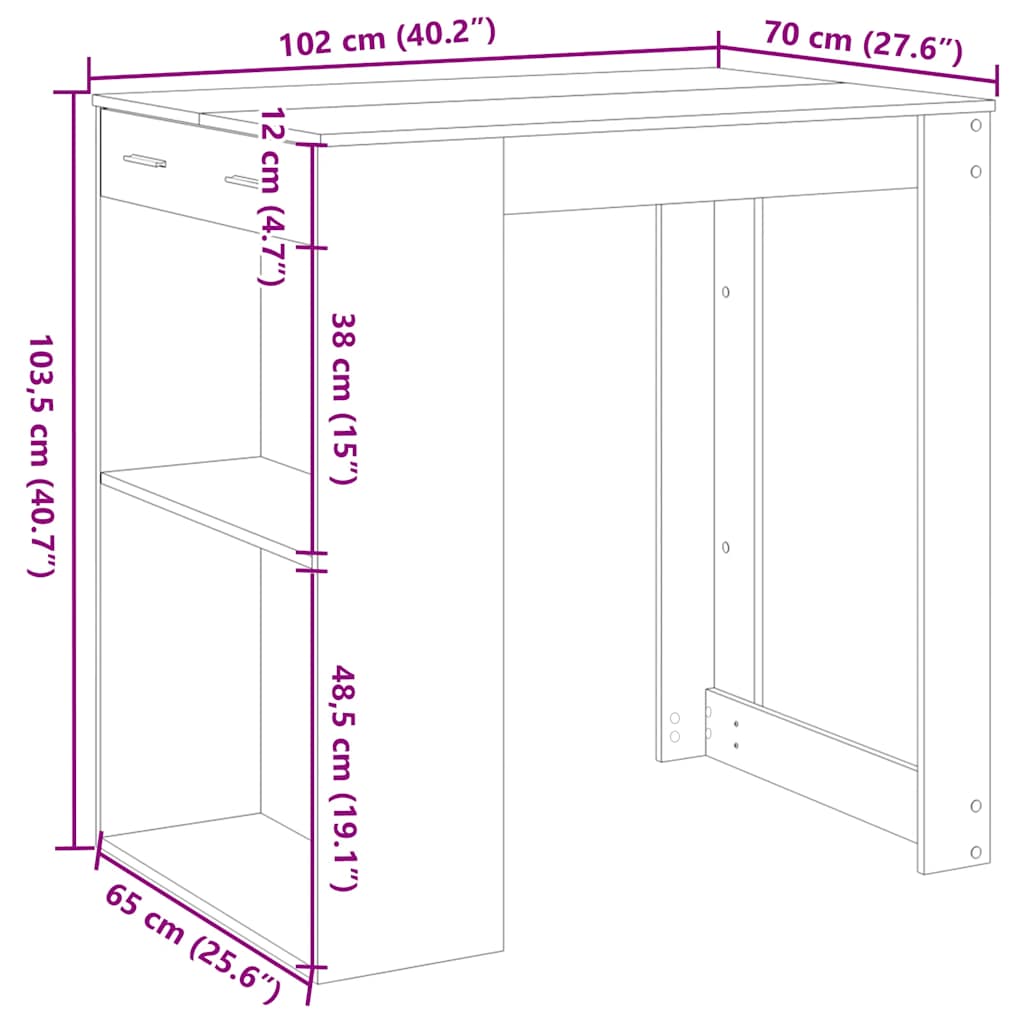 Bar table, white, 102x70x103.5 cm, processed wood