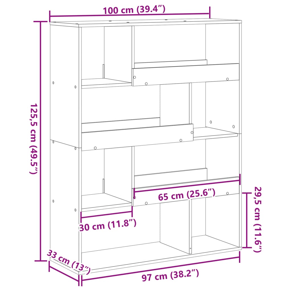 Bibliotecă, gri beton, 100x33x125,5 cm, lemn prelucrat