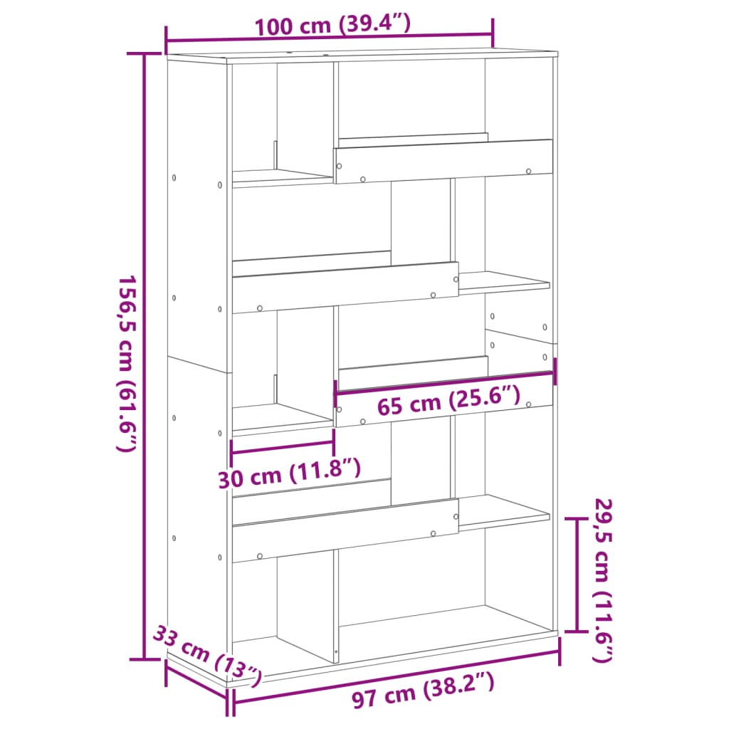 Bibliotecă, gri beton, 100x33x156,5 cm, lemn prelucrat