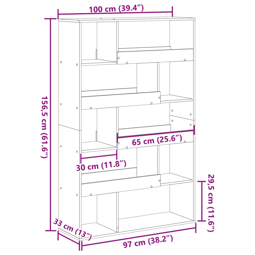 Bookcase, sonoma grey, 100x33x156.5 cm, engineered wood