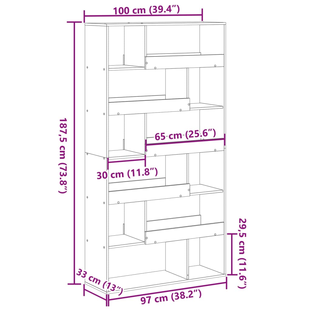 Bookcase, black, 100x33x187.5 cm, processed wood