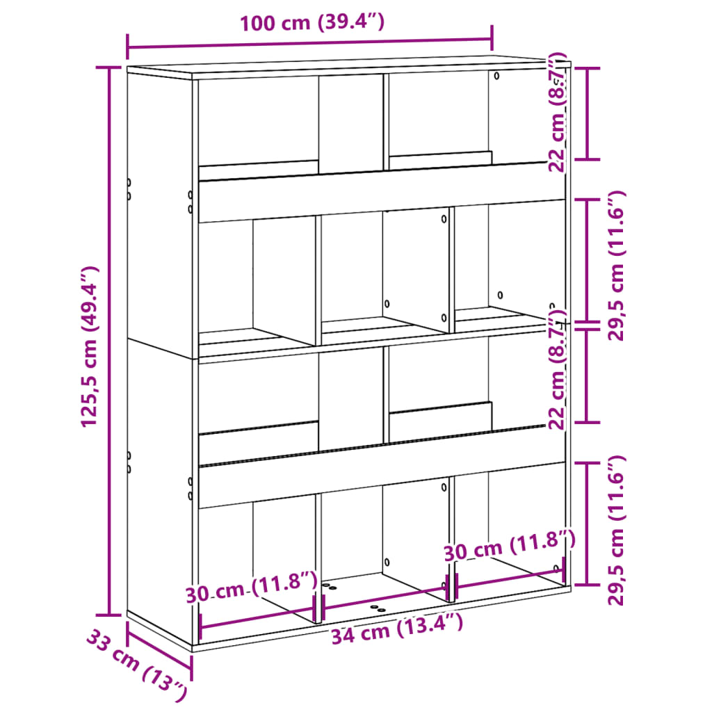 Bookcase, white, 100x33x125.5 cm, processed wood