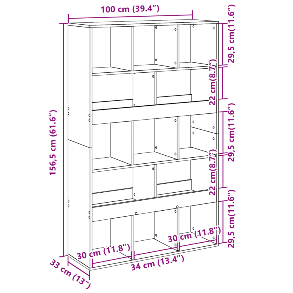 Bibliotecă, gri beton, 100x33x156,5 cm, lemn prelucrat