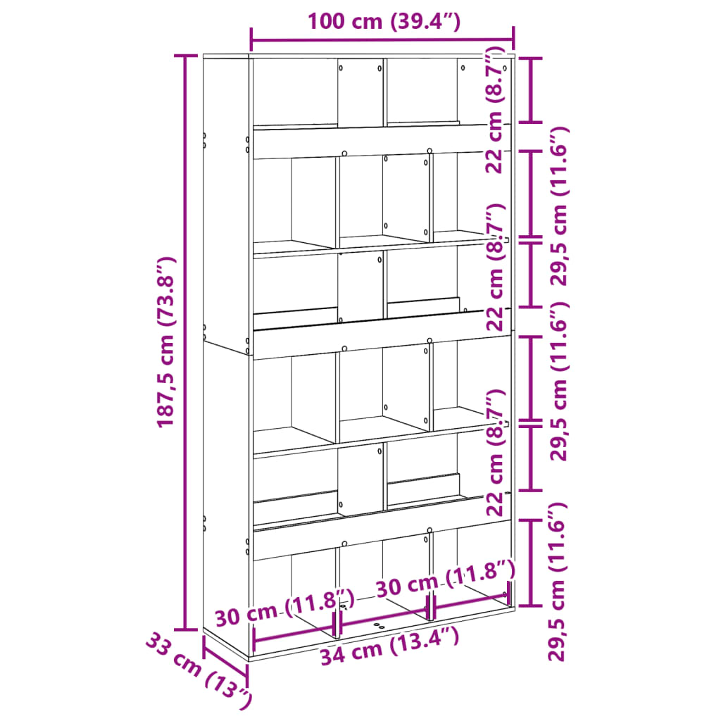 Bookcase, white, 100x33x187.5 cm, processed wood