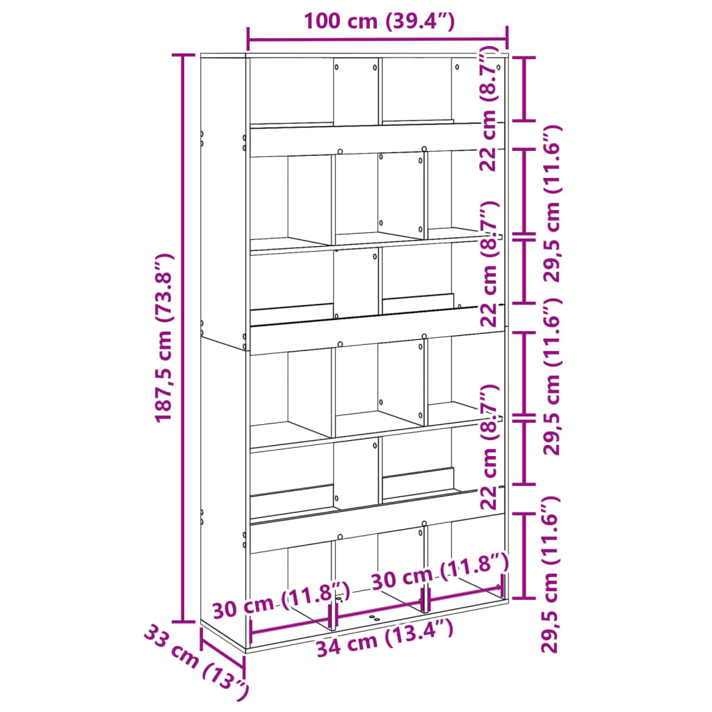 Bookcase, black, 100x33x187.5 cm, processed wood