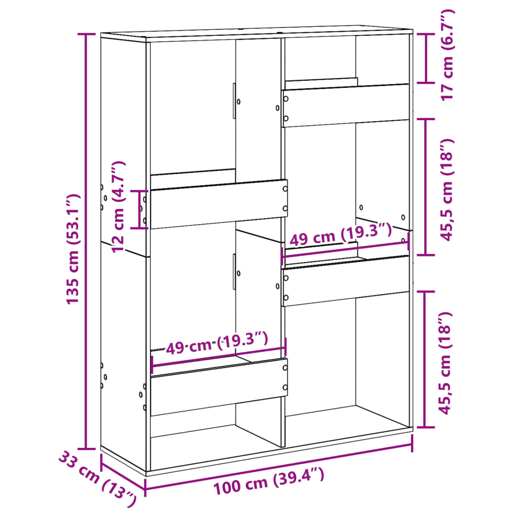 Bibliotecă, negru, 100x33x135 cm, lemn prelucrat