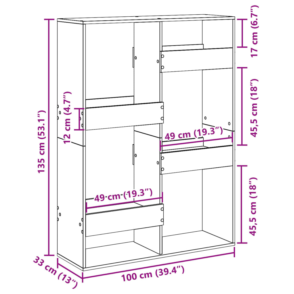 Bookcase, brown oak, 100x33x135 cm, processed wood