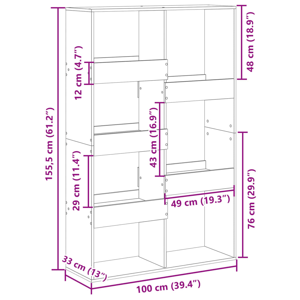 Bookcase, white, 100x33x155.5 cm, processed wood