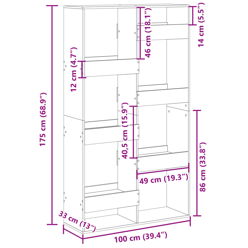 Bookcase, white, 100x33x175 cm, processed wood