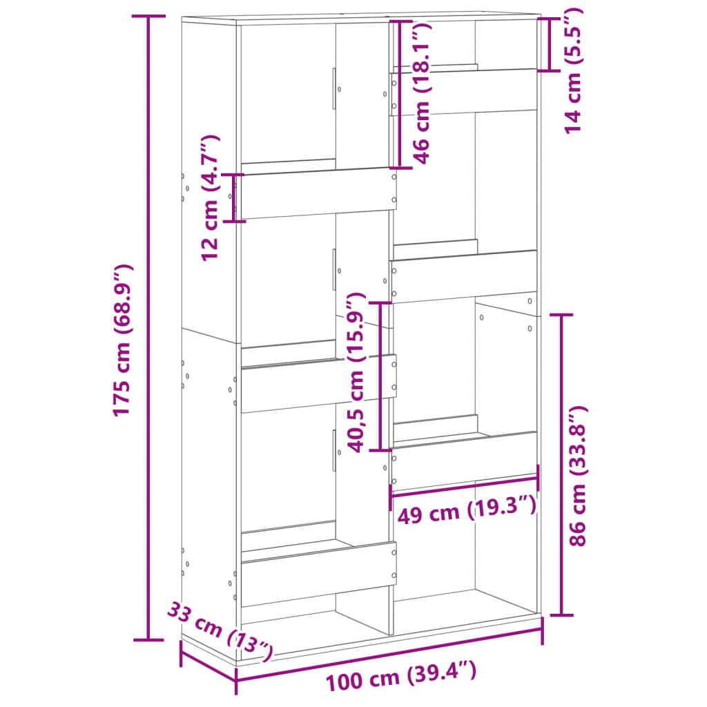 Bookcase, sonoma oak, 100x33x175 cm, processed wood