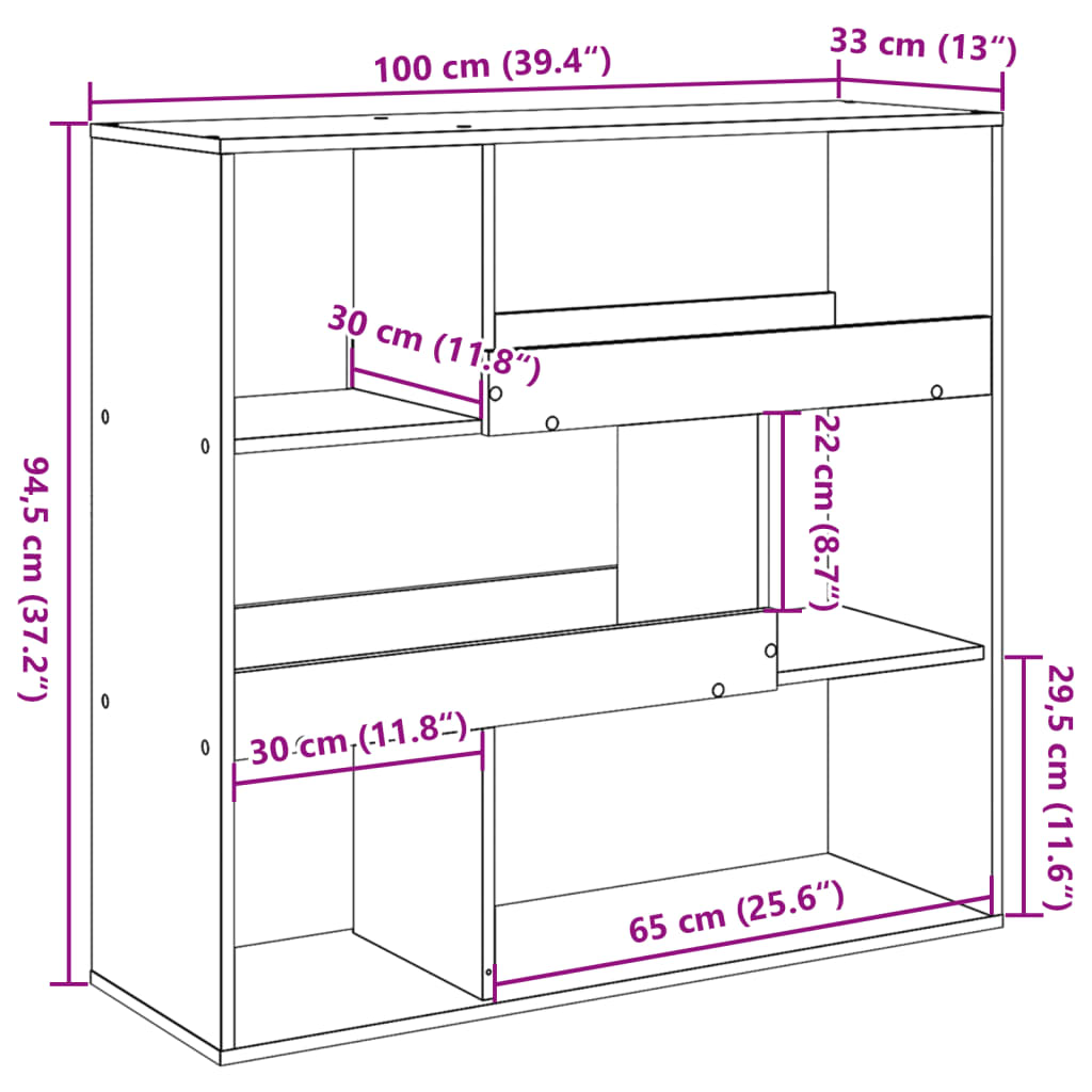 Room divider, white, 100x33x94.5 cm, processed wood