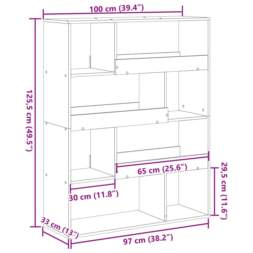 Smoked oak room divider 100x33x125.5 cm processed wood