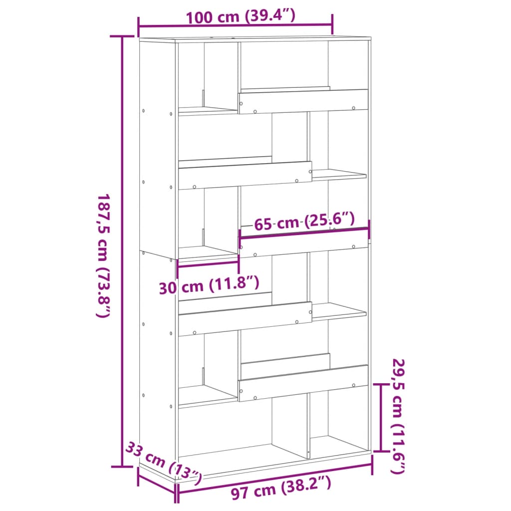 Room divider, concrete grey, 100x33x187.5 cm, engineered wood