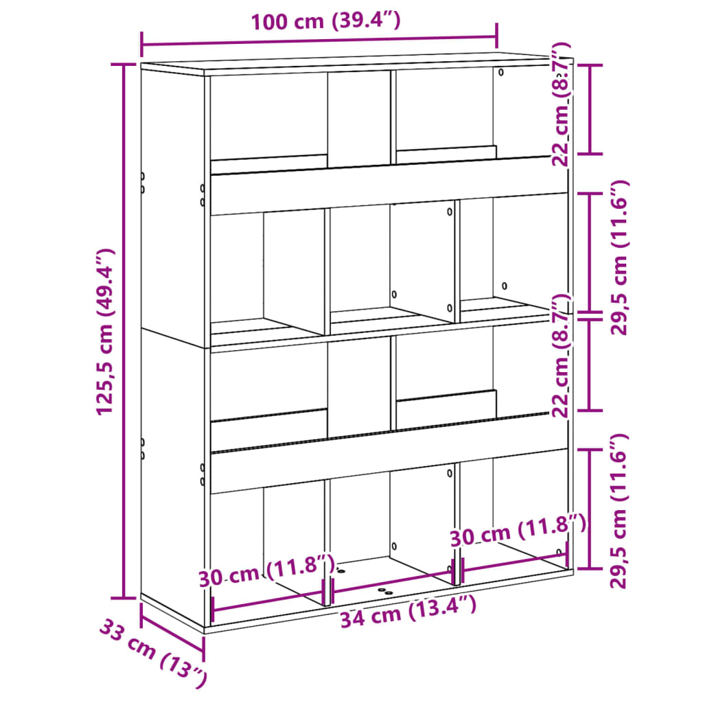 Room divider, sonom oak, 100x33x125.5 cm, processed wood