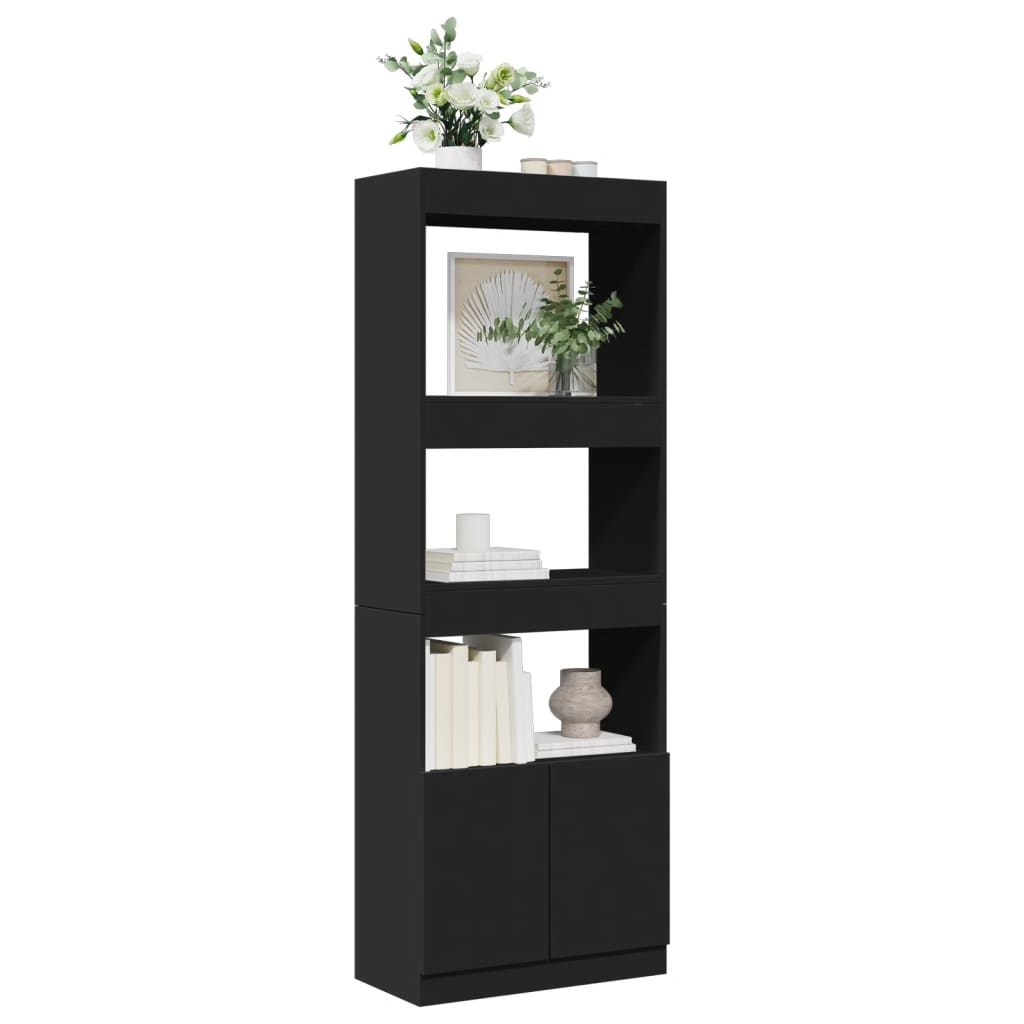 Tall cabinet, black, 63x33x180 cm, processed wood