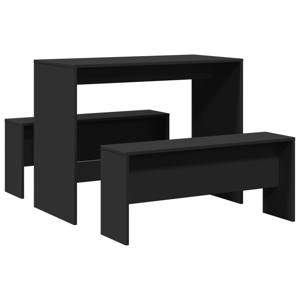 Kitchen table and bench set, 3 pieces, black, engineered wood