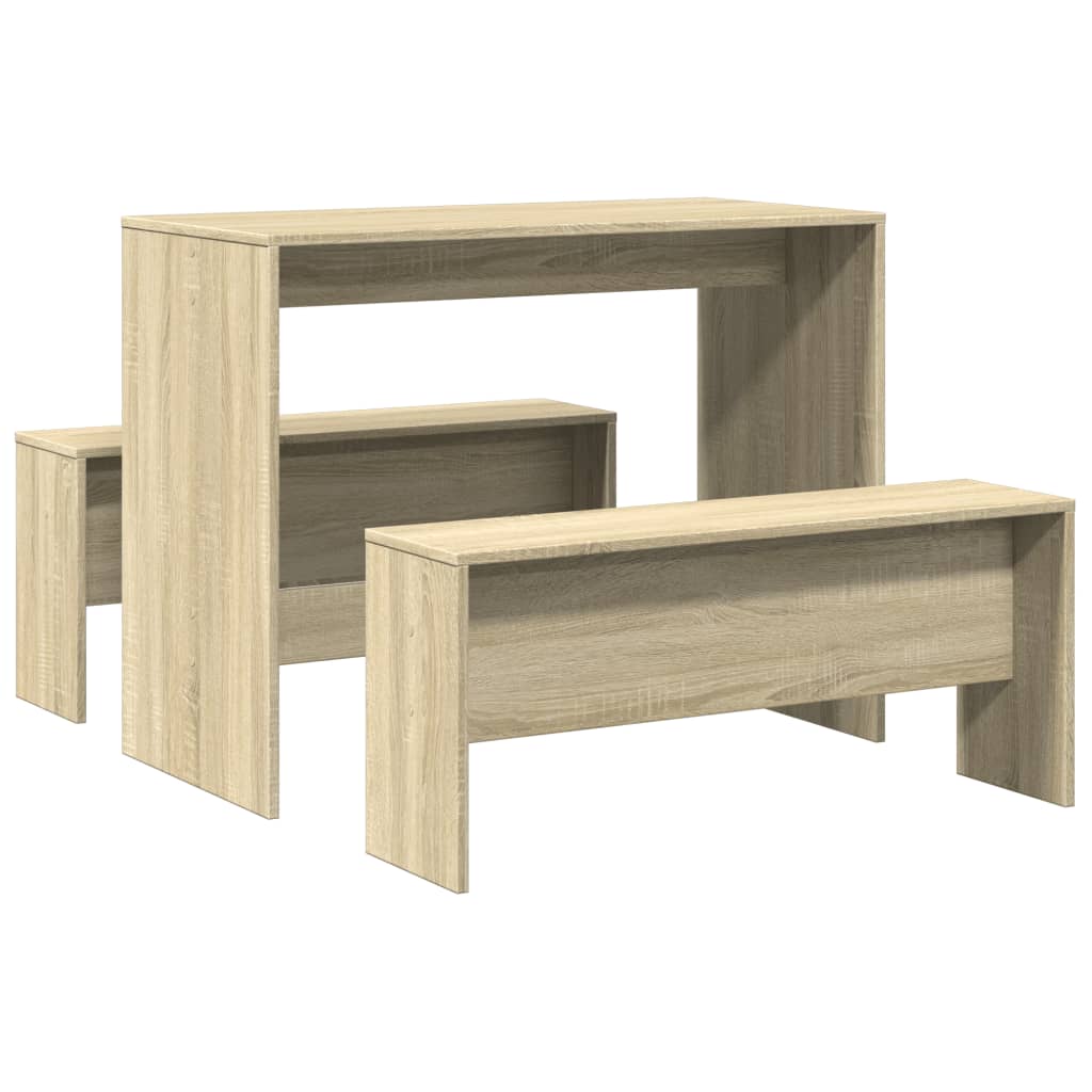 3-piece kitchen table and benches set, sonoma oak, engineered wood