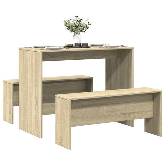 3-piece kitchen table and benches set, sonoma oak, engineered wood