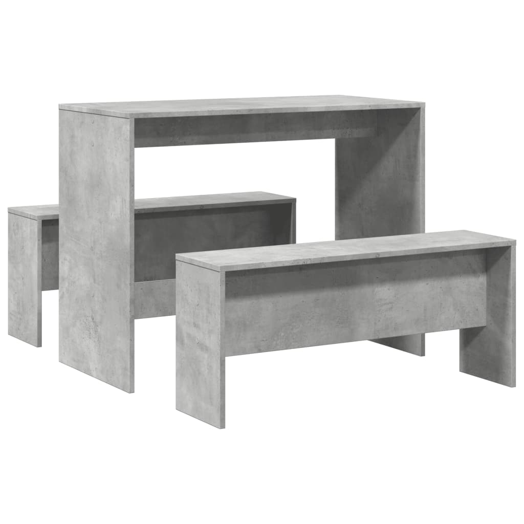 Kitchen table and bench set, 3 pieces, concrete grey, engineered wood