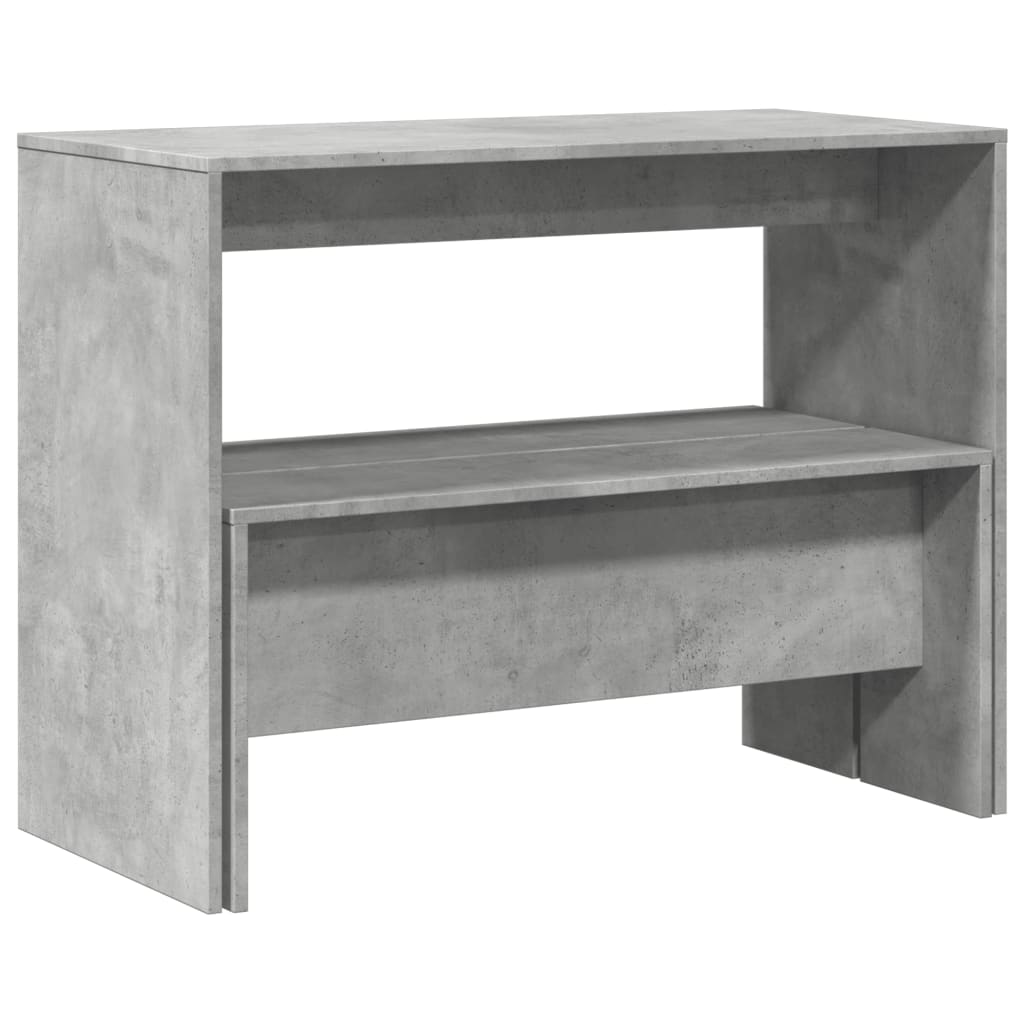 Kitchen table and bench set, 3 pieces, concrete grey, engineered wood