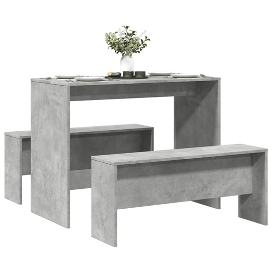 Kitchen table and bench set, 3 pieces, concrete grey, engineered wood