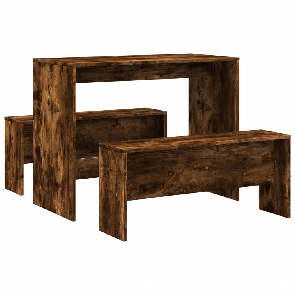 Kitchen table and bench set, 3 pieces, smoked oak, wood