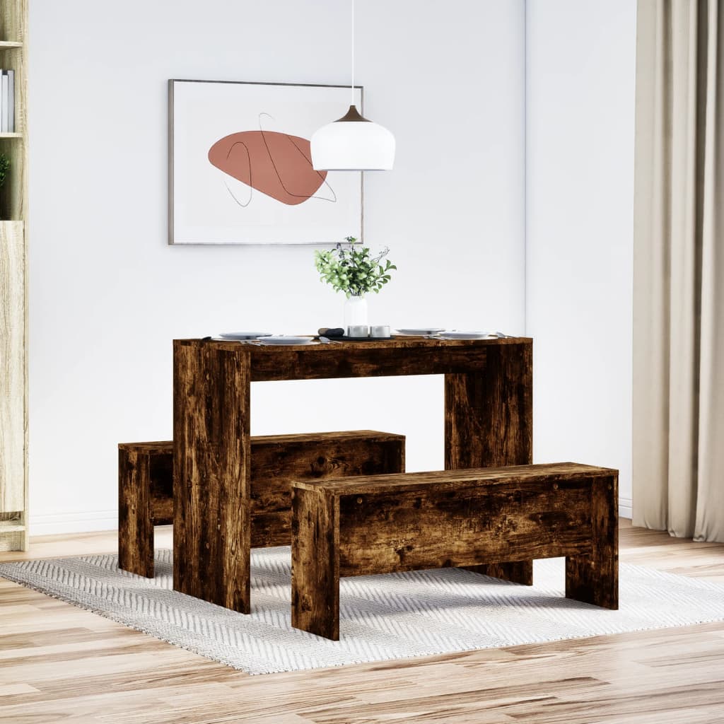 Kitchen table and bench set, 3 pieces, smoked oak, wood