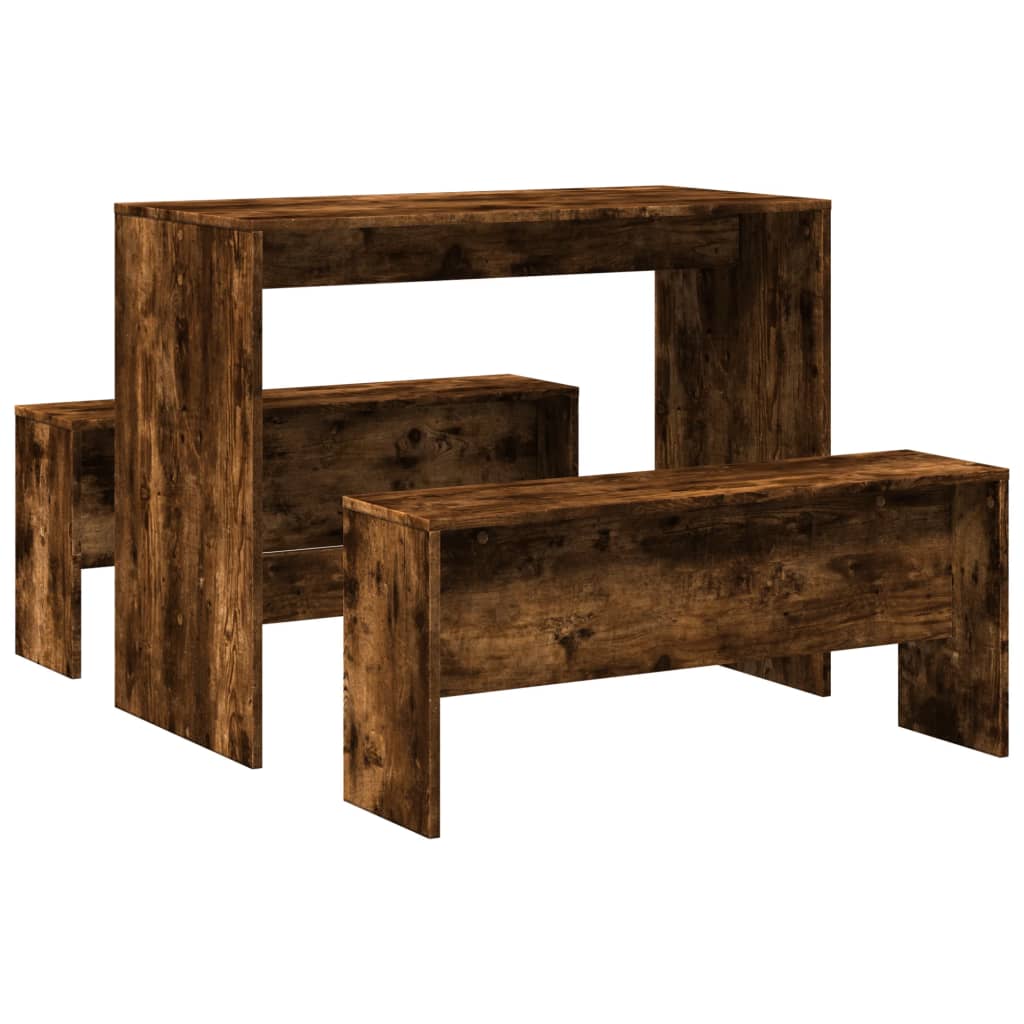 Kitchen table and bench set, 3 pieces, smoked oak, wood