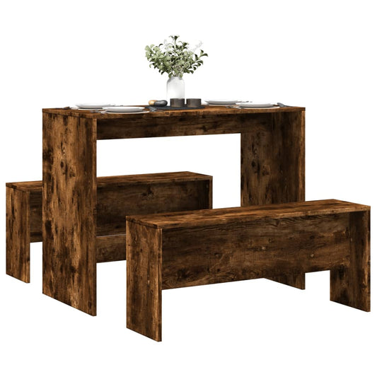 Kitchen table and bench set, 3 pieces, smoked oak, wood