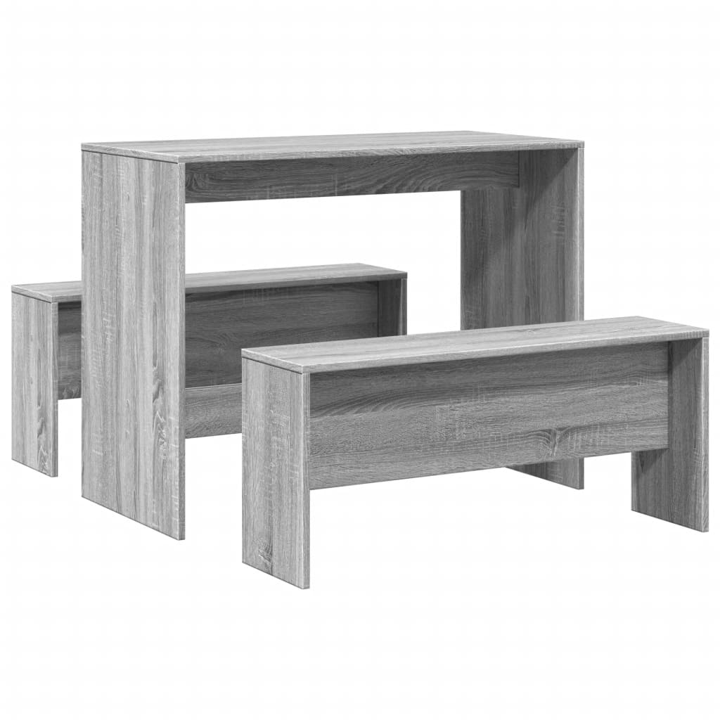 3-piece kitchen table and bench set, sonoma gray, engineered wood