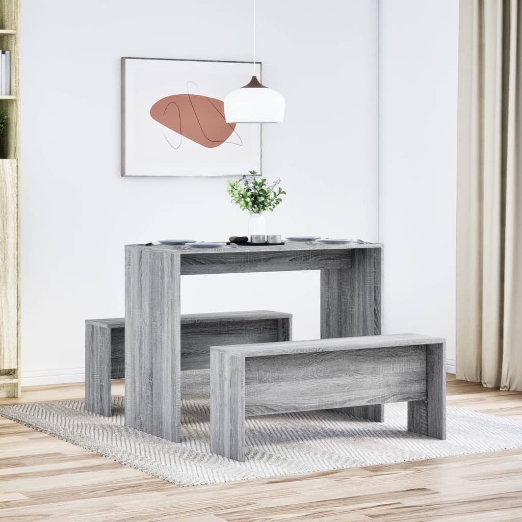 3-piece kitchen table and bench set, sonoma gray, engineered wood