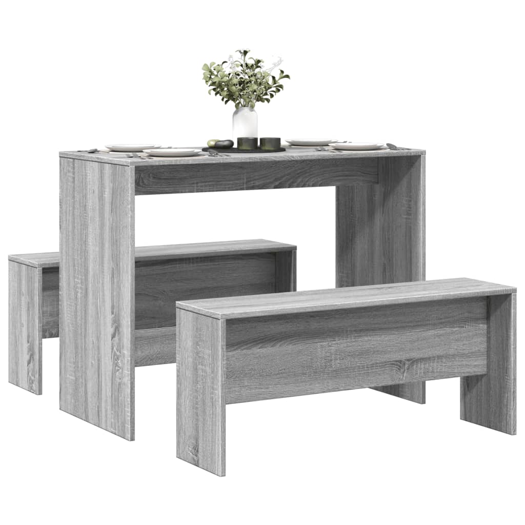 3-piece kitchen table and bench set, sonoma gray, engineered wood