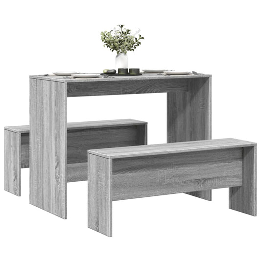 3-piece kitchen table and bench set, sonoma gray, engineered wood