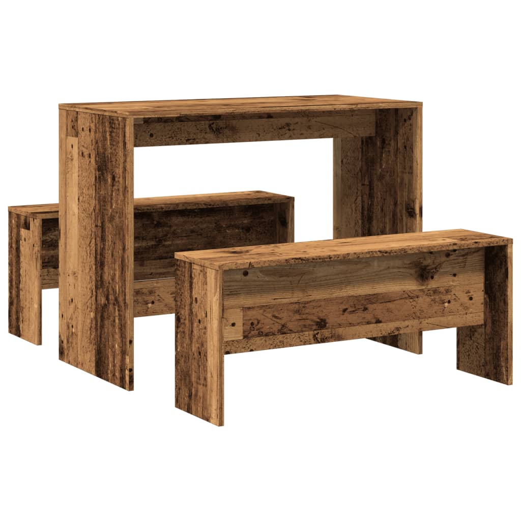 3-piece kitchen table and bench set, old wood, processed wood