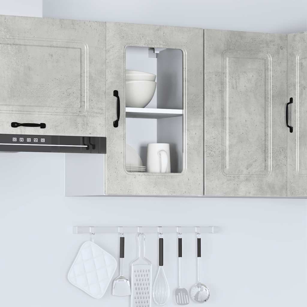 Kitchen cabinet with glass door "Kalmar" Concrete gray engineered wood