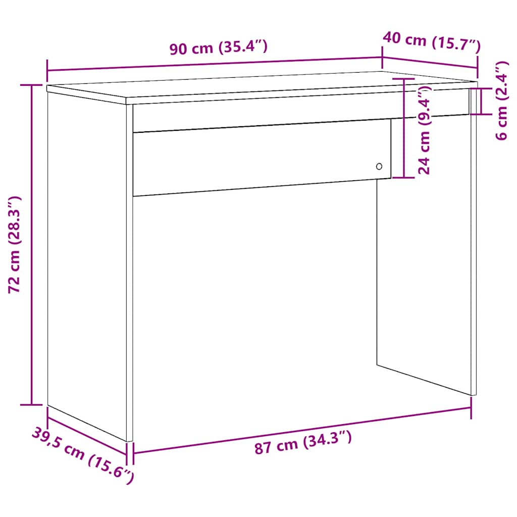 Birou, stejar artizanal, 90x40x72 cm, lemn prelucrat