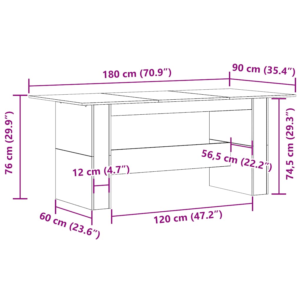 Kitchen table, old wood, 180 x 90 x 76 cm, chipboard