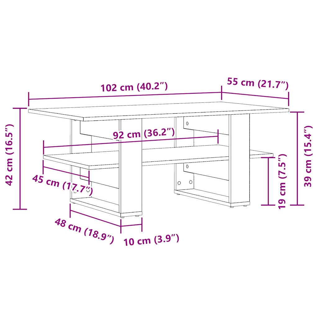 Coffee table, old wood, 102x55x42 cm, processed wood