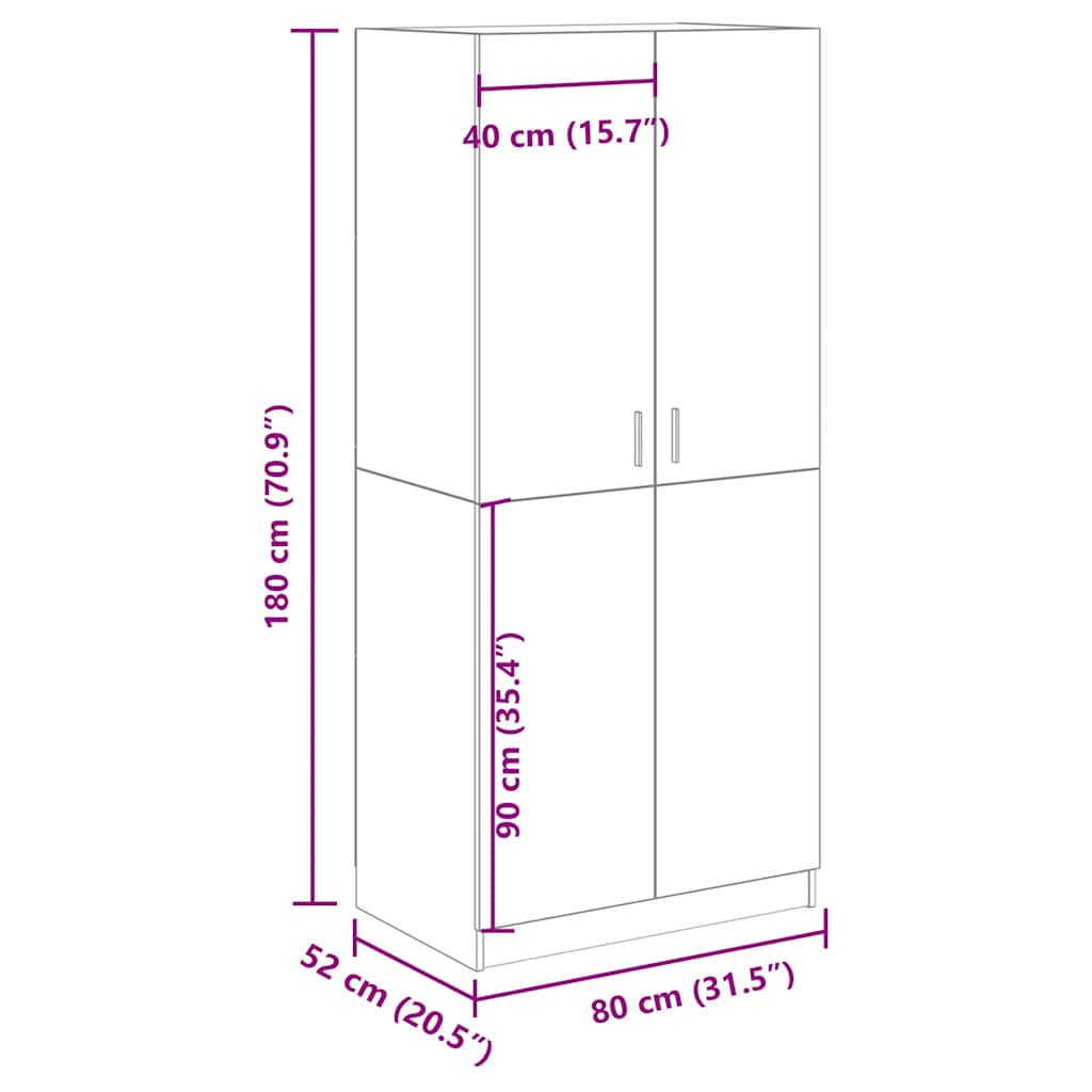 Wardrobe, handcrafted oak, 80x52x180 cm, processed wood