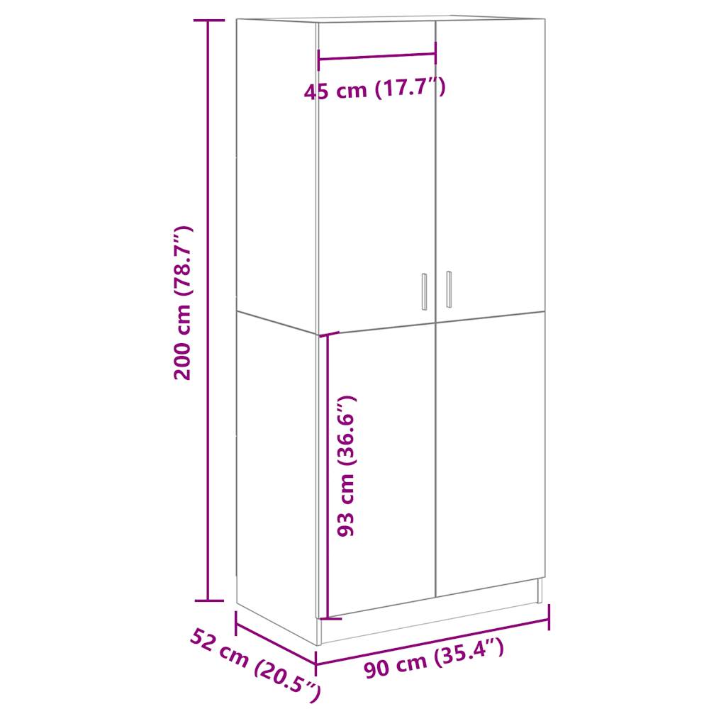 Wardrobe, Old wood, 90x52x200 cm, Chipboard