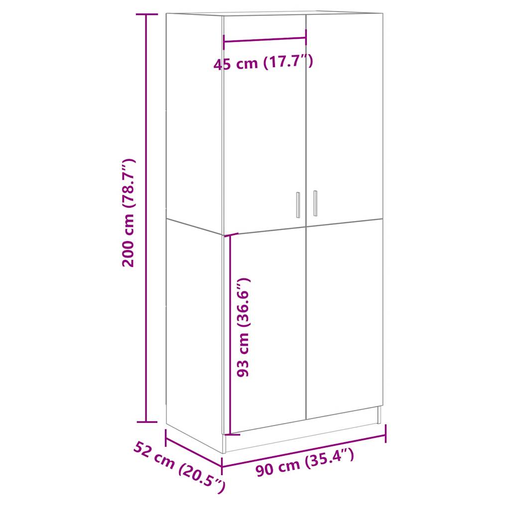 Wardrobe, handcrafted oak, 90x52x200 cm, processed wood