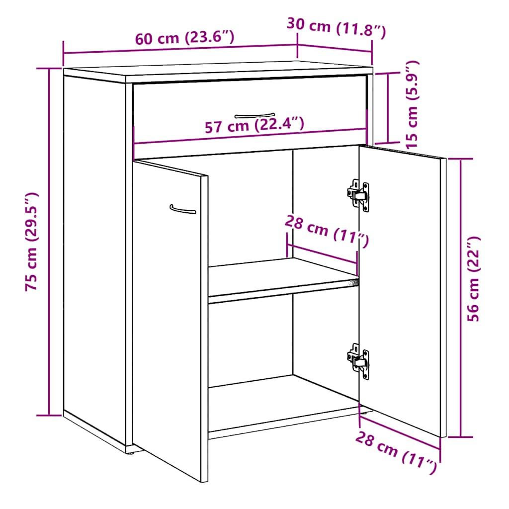 Dulap, stejar artizanal, 60x30x75 cm, lemn prelucrat