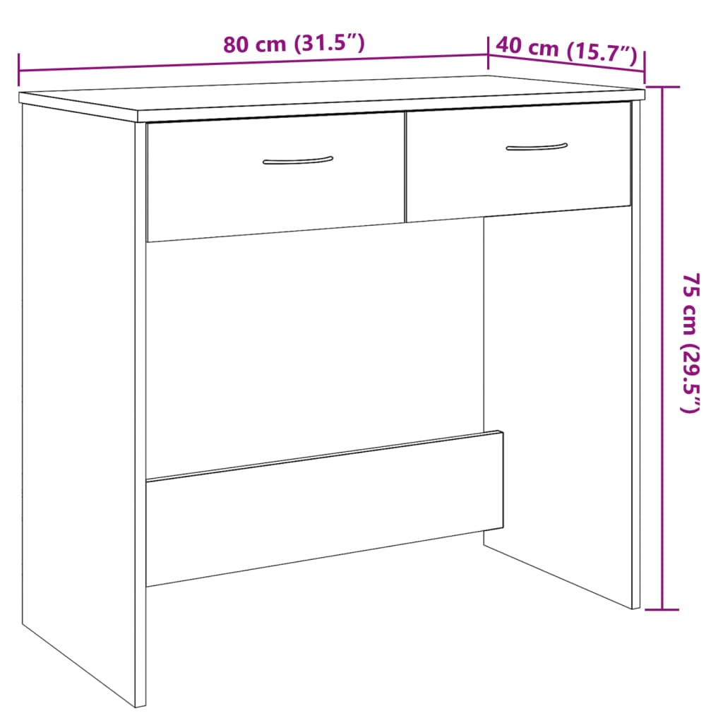 Birou, stejar artizanal, 80x40x75 cm, lemn prelucrat