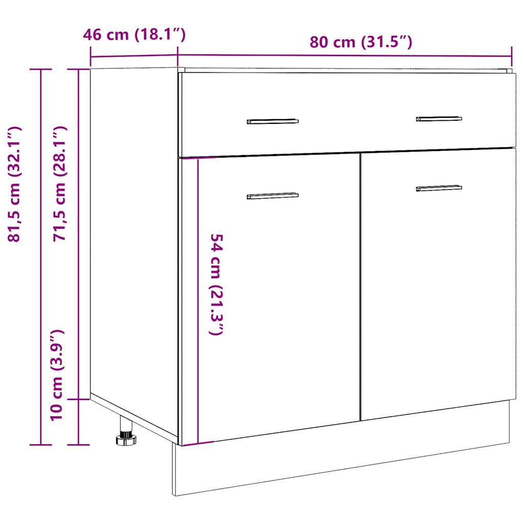 Dulap inferior cu sertar stejar artizanal, 80x46x81,5 cm, lemn