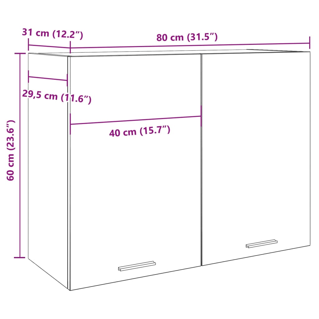 Dulap suspendat, stejar artizanal, 80x31x60 cm, lemn prelucrat