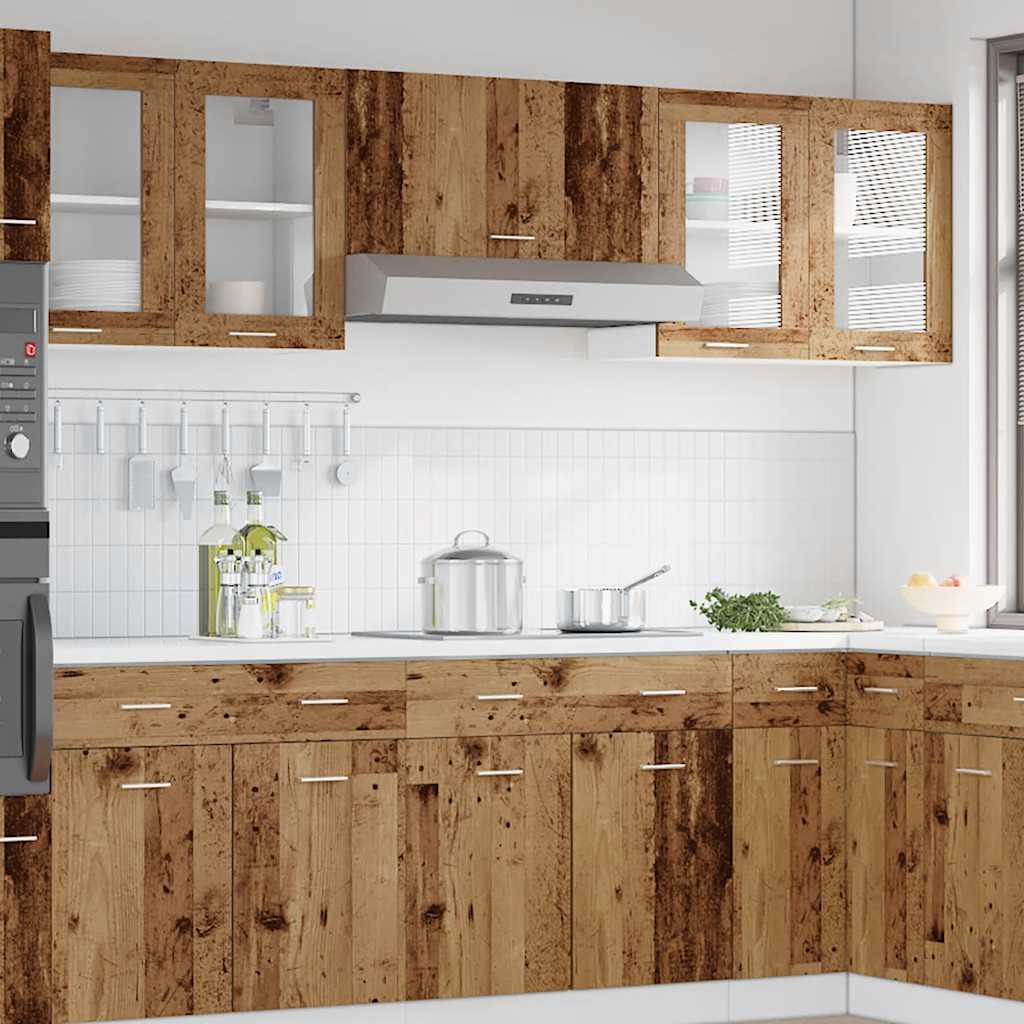 Kitchen cabinet with glass door in old wood 60x31x60 cm