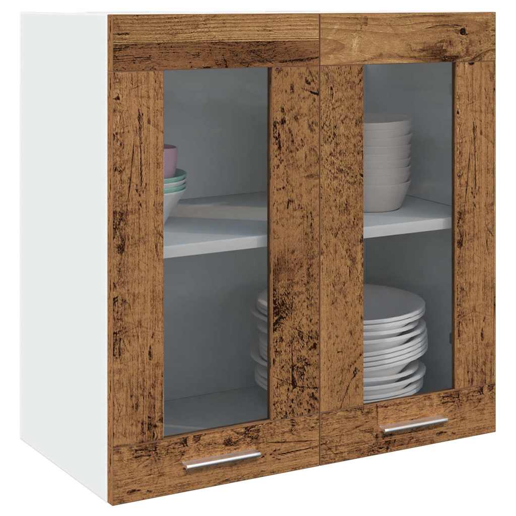 Kitchen cabinet with glass door in old wood 60x31x60 cm