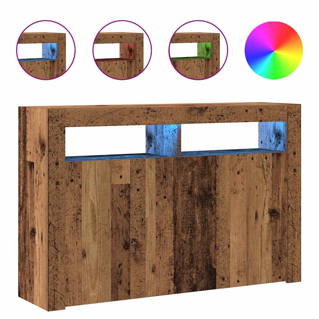 Cabinet with LED lights, old wood, 115.5x30x75 cm, processed wood